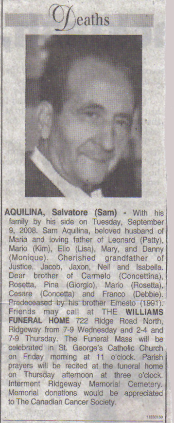 Sam Aquilina Obituary